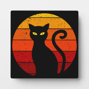 Vintage Retro Sunset Halloween Black Cat I Plaque