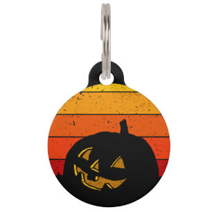 Vintage Retro Sunset Halloween Pumpkin I Pet Tag