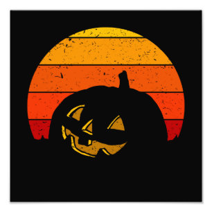 Vintage Retro Sunset Halloween Pumpkin I Photo Print