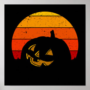 Vintage Retro Sunset Halloween Pumpkin I Poster