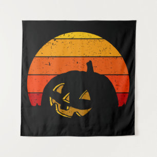 Vintage Retro Sunset Halloween Pumpkin I Tapestry