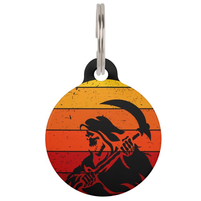 Vintage Retro Sunset Halloween Reaper I Pet Tag (Front)