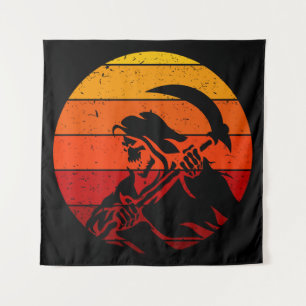 Vintage Retro Sunset Halloween Reaper I Tapestry