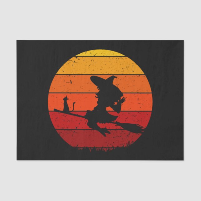 Vintage Retro Sunset Halloween Witch I Tissue Paper (Front)