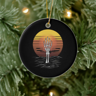 Vintage Retro Sunset Halloween Zombie Hand Scary  Ceramic Tree Decoration