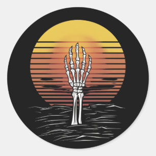 Vintage Retro Sunset Halloween Zombie Hand Scary  Classic Round Sticker