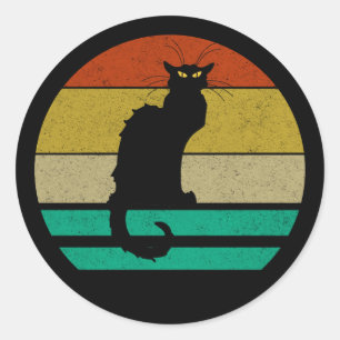 Vintage Retro Sunset Le Chat Noir Black Cat Classic Round Sticker