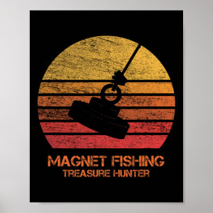 Vintage Retro Sunset Magnet Fishing  Poster
