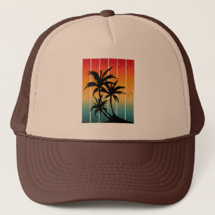 VINTAGE RETRO SUNSET PALM TREES  TRUCKER HAT