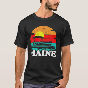 Vintage Retro Sunset Pontoon Boat Lake Maine T-Shirt