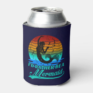 Vintage Retro Sunset Rather Be A Mermaid Can Cooler