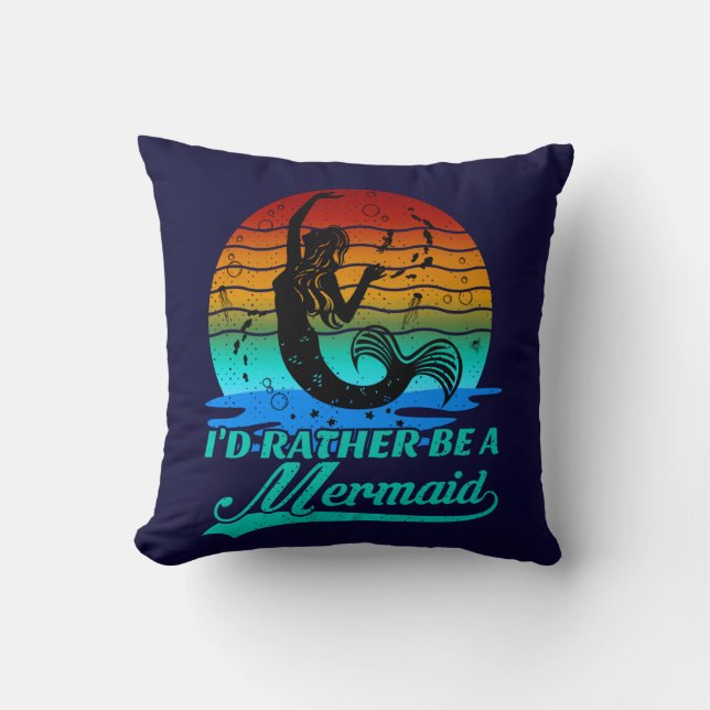 Vintage Retro Sunset Rather Be A Mermaid  Cushion (Front)