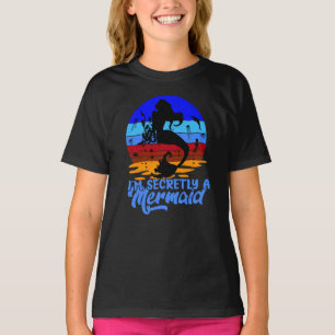 Vintage Retro Sunset Secretly A Mermaid Blue T-Shirt
