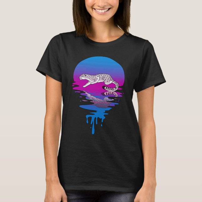 Vintage Retro Sunset Snow Leopard T-Shirt (Front)