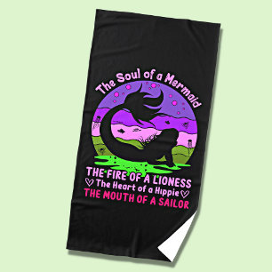 Vintage Retro Sunset Soul of a Mermaid  Beach Towel