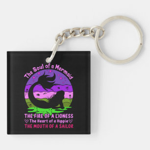 Vintage Retro Sunset Soul of a Mermaid Key Ring