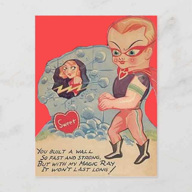 Vintage Retro Superhero Valentine Card (Front)