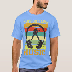 Vintage Retro Support Live Music Headphones Guitar T-Shirt