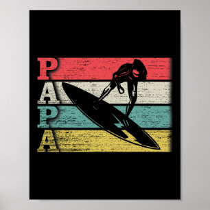 Vintage Retro Surfing Papa Surf Surfer Silhouette Poster