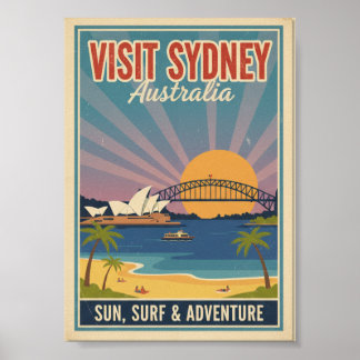 Vintage Retro Sydney Australia Travel Poster