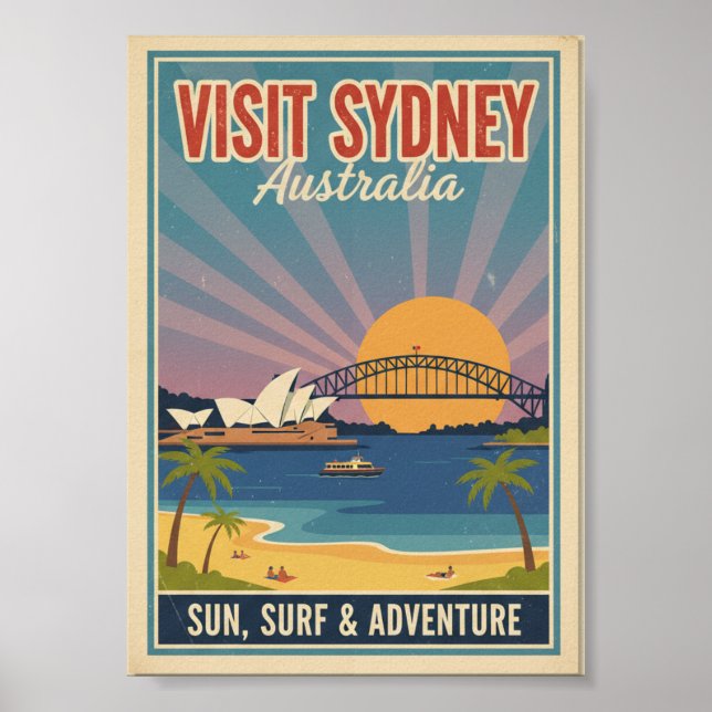 Vintage Retro Sydney Australia Travel Poster (Front)