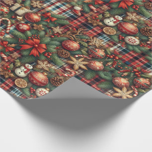 Vintage Retro Tartan Pattern Christmas  Wrapping Paper