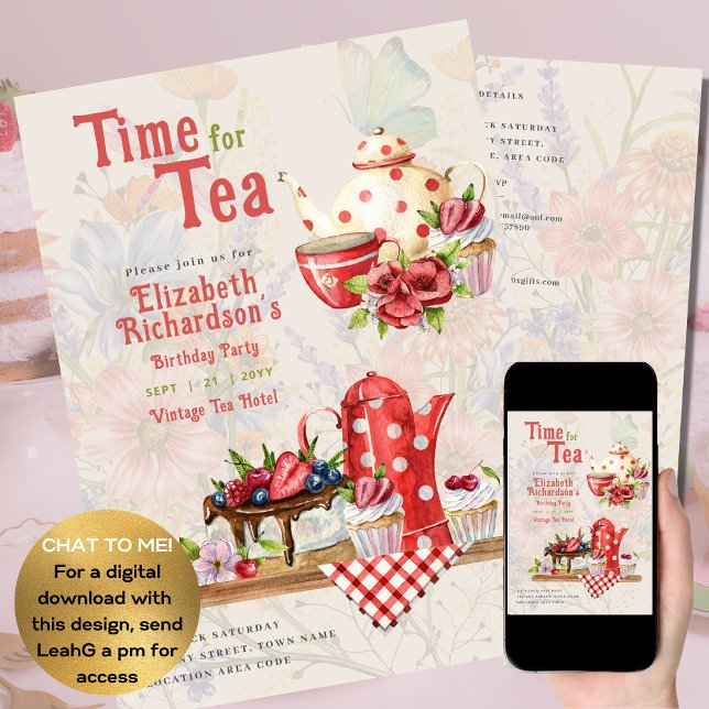 Vintage Retro Tea Party Red Polkadot Birthday      (Creator Uploaded)