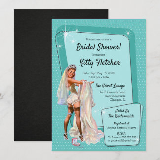 Vintage Retro Teal Pin Up Bride Bridal Shower Invitation