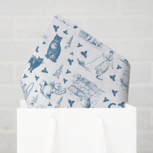 Vintage Retro Toile Pattern Cat Catnip White Blue Tissue Paper