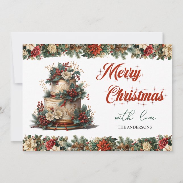Vintage retro traditional classic Christmas cake Holiday Card (Front)