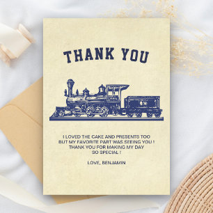 Vintage Retro Train Kids Birthday Party Thank You Card