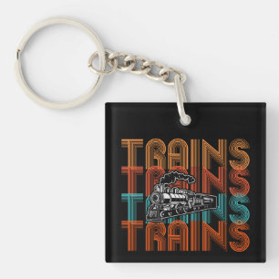 Vintage Retro Trains Text Steam Engine Locomotive Key Ring