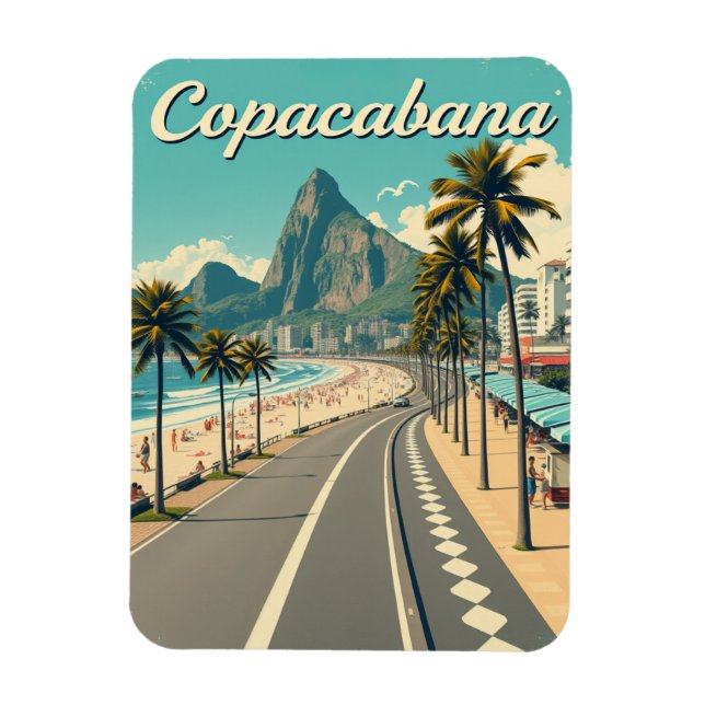 Vintage Retro Travel  - Copacabana Beach  Magnet (Vertical)