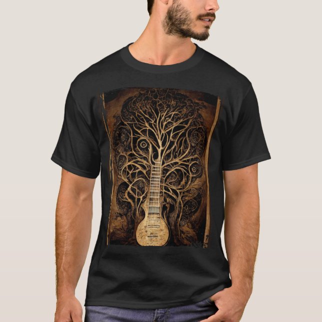 Vintage Retro Tree of Life Guitar T-Shirt (Front)