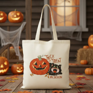 Vintage Retro Trick or Trick Custom Halloween Tote Bag