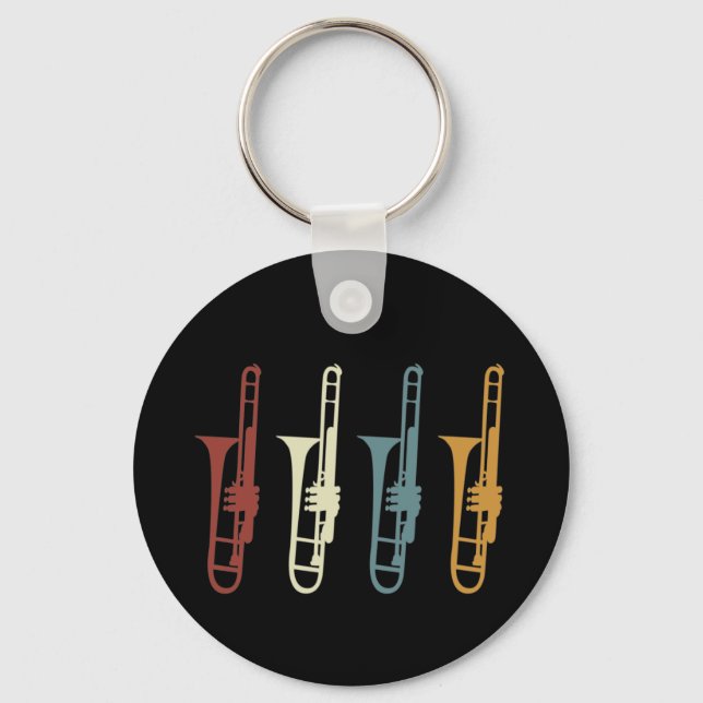 Vintage Retro Trombone & Trombonist Key Ring (Front)