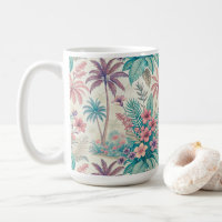 Vintage Retro Tropical Palm Tree & Floral Garden