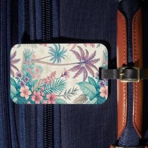 Vintage Retro Tropical Palm Tree & Floral Garden Luggage Tag