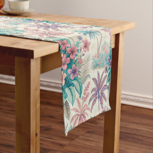 Vintage Retro Tropical Palm Tree & Floral Garden Short Table Runner