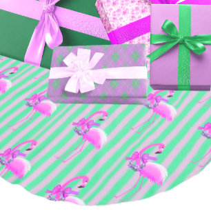 Vintage Retro Tropical Pink Flamingo Christmas  Brushed Polyester Tree Skirt