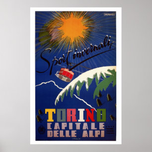 Vintage retro turin winter sports Italian travel Poster