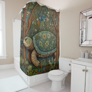 Vintage retro turtle bohemian boho woodland shower curtain