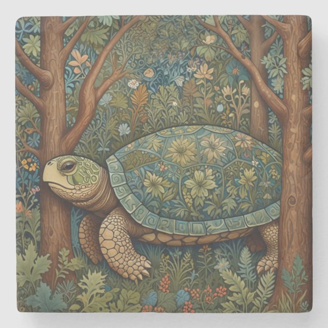 Vintage retro turtle bohemian boho woodland stone coaster (Front)