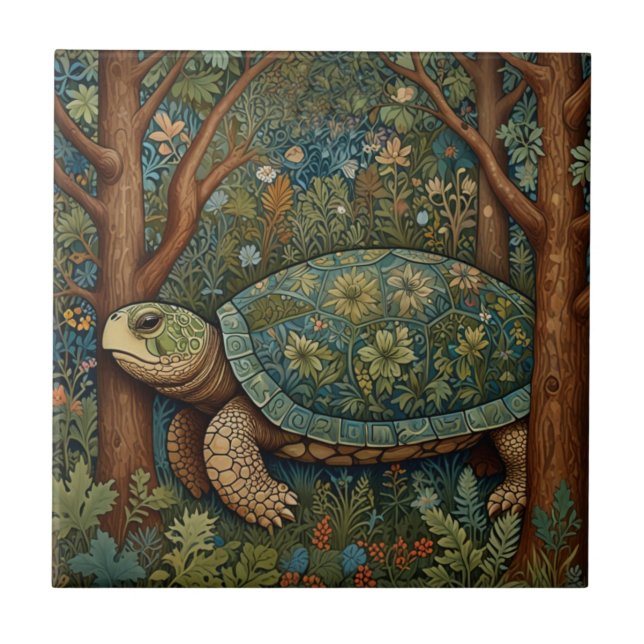 Vintage retro turtle bohemian boho woodland tile (Front)