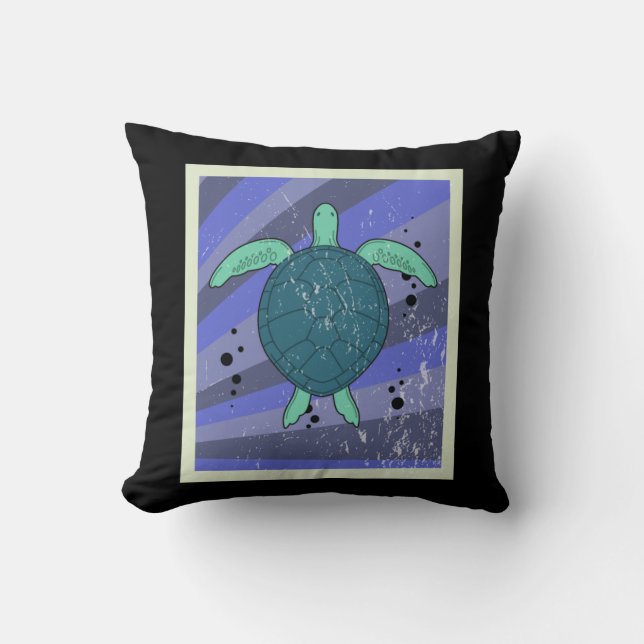 Vintage Retro Turtle Marine Biologist Cushion (Front)