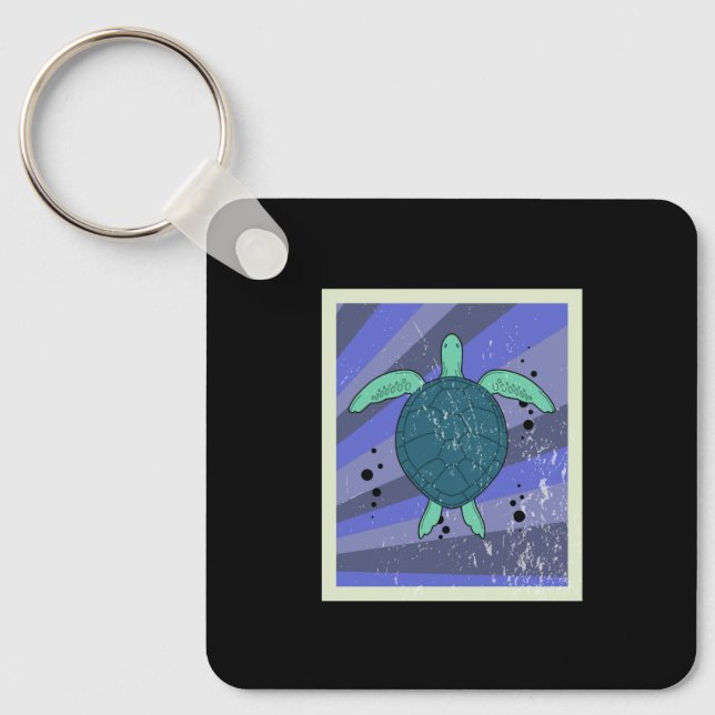 Vintage Retro Turtle Marine Biologist Key Ring (Front)