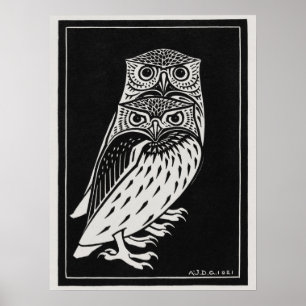 Vintage Retro Two Owls Julie de Graag Poster