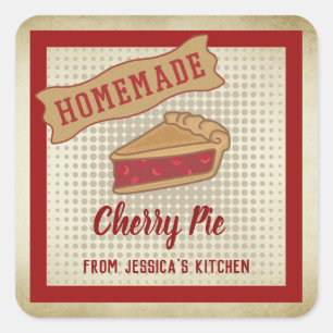 Vintage retro typography homemade cherry pie square sticker