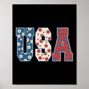 Vintage Retro Usa 4th Of July Patriotic Daisy Flow Poster