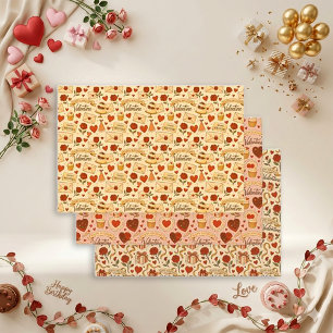 Vintage Retro Valentine Birthday Trio Pattern Set Wrapping Paper Sheet